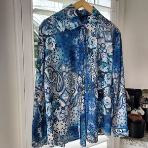Johnny Was Floral Blue Silk Blouse